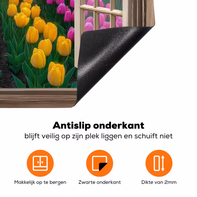 Doorkijk - Bloemen - Tulpen - Kleurrijk - Zonsondergang Inductie beschermer vinyl 3mm klein -zzzzzzz-td-onderkant