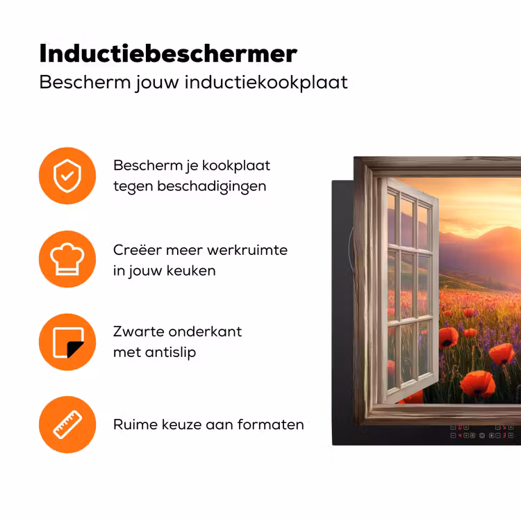 Doorkijk - Klaprozen - Bloemen - Rood - Open raam Inductie beschermer vinyl 3mm klein -zzzzzzz-td-ups