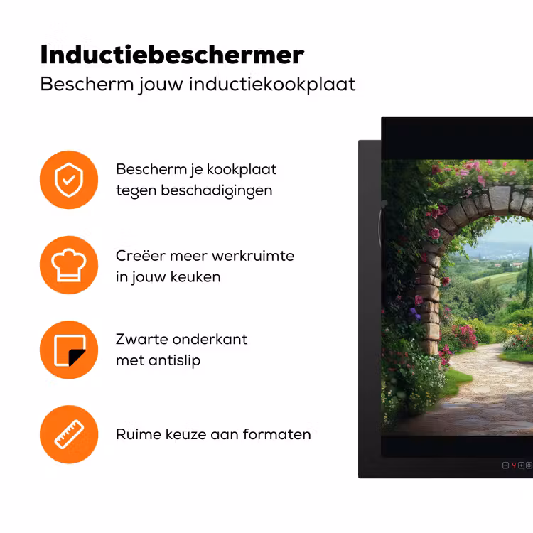 Doorkijk - Landschap - Bloemen - Pad - Uitzicht Inductie beschermer vinyl 3mm middel -zzzzzzz-td-ups