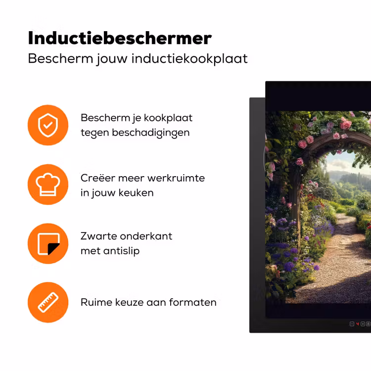 Doorkijk - Landschap - Bloemen - Rozenboog - Natuur Inductie beschermer vinyl 3mm middel -zzzzzzz-td-ups