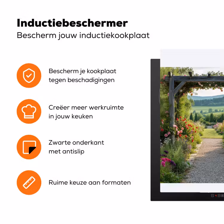 Doorkijk - Landschap - Natuur - Tuinboog - Bloemen Inductie beschermer vinyl 3mm middel -zzzzzzz-td-ups