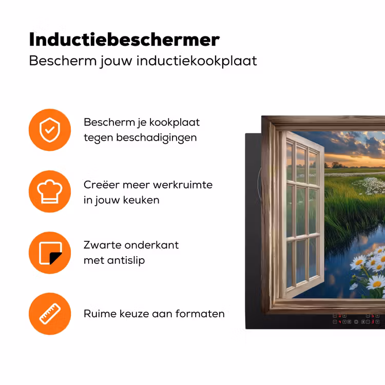 Doorkijk - Landschap - Raam - Water - Zonsondergang Inductie beschermer vinyl 3mm klein -zzzzzzz-td-ups