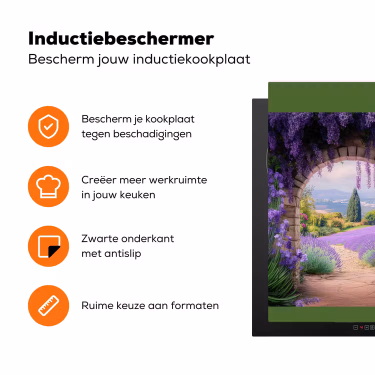 Doorkijk - Lavendel - Bloemen - Paars - Poort Inductie beschermer vinyl 3mm middel -zzzzzzz-td-ups