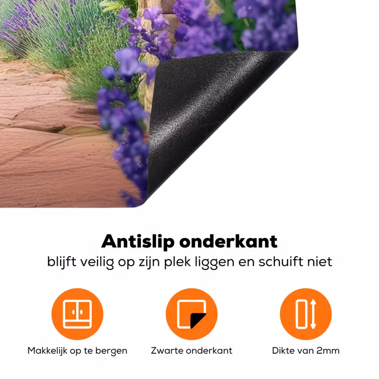 Doorkijk - Lavendel - Bloemen - Paars - Poort Inductie beschermer vinyl 3mm middel -zzzzzzz-td-onderkant