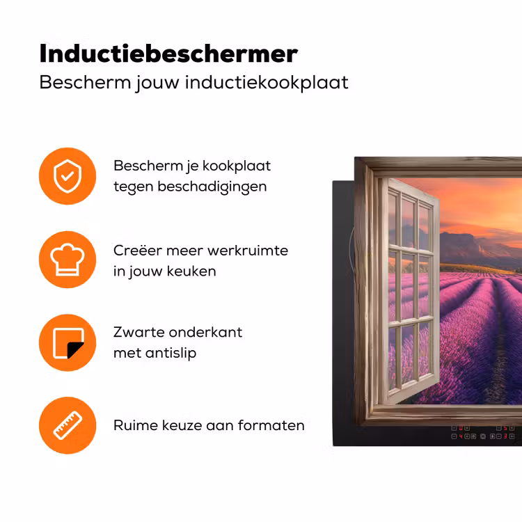 Doorkijk - Lavendel - Landschap - Bloemen - Paars Inductie beschermer vinyl 3mm klein -zzzzzzz-td-ups