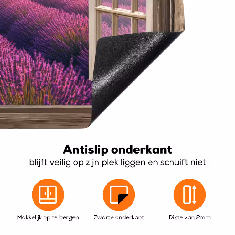 Doorkijk - Lavendel - Landschap - Bloemen - Paars Inductie beschermer vinyl 3mm klein -zzzzzzz-td-onderkant