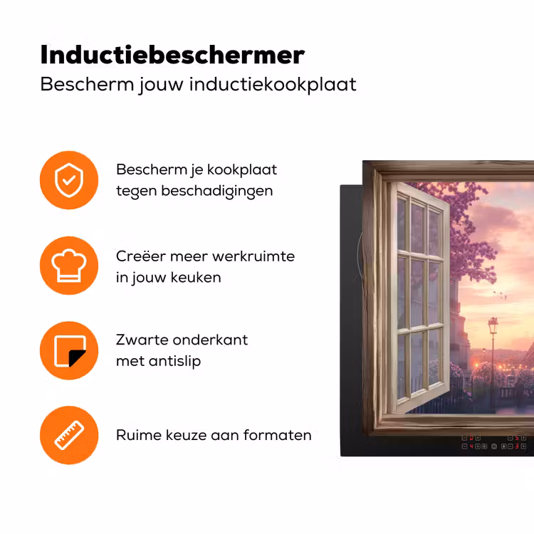 Doorkijk - Parijs - Eiffeltoren - Roze - Kersenbloesem Inductie beschermer vinyl 3mm klein -zzzzzzz-td-ups