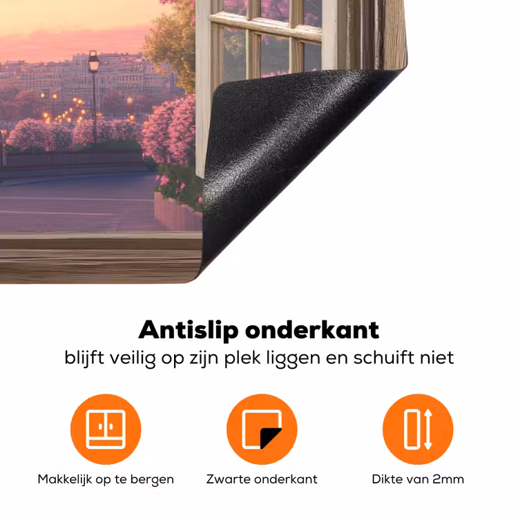 Doorkijk - Parijs - Eiffeltoren - Roze - Kersenbloesem Inductie beschermer vinyl 3mm klein -zzzzzzz-td-onderkant