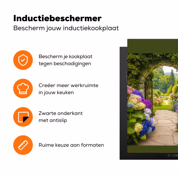 Doorkijk - Poort - Hortensia - Bloementuin Inductie beschermer vinyl 3mm middel -zzzzzzz-td-ups