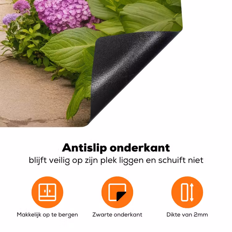 Doorkijk - Poort - Hortensia - Bloementuin Inductie beschermer vinyl 3mm middel -zzzzzzz-td-werking