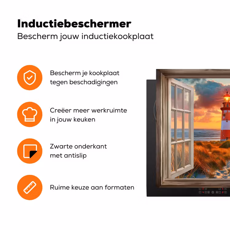 Doorkijk - Raam - Vuurtoren - Zonsondergang - Strand Inductie beschermer vinyl 3mm klein -zzzzzzz-td-ups