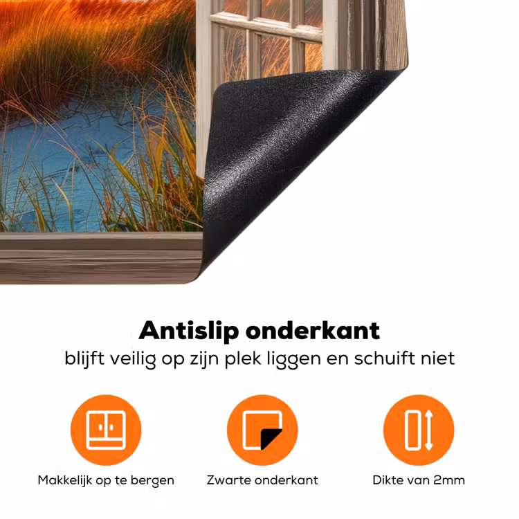Doorkijk - Raam - Vuurtoren - Zonsondergang - Strand Inductie beschermer vinyl 3mm klein -zzzzzzz-td-onderkant