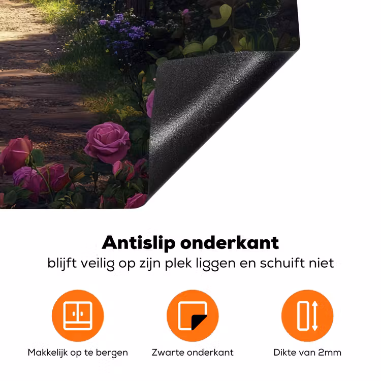 Doorkijk - Rozenboog - Uitzicht - Landschap - Bloemen Inductie beschermer vinyl 3mm middel -zzzzzzz-td-werking