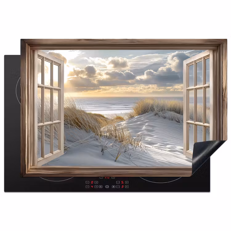 Doorkijk - Strand - Duinen - Zee - Natuur Inductie beschermer vinyl 3mm klein -3d