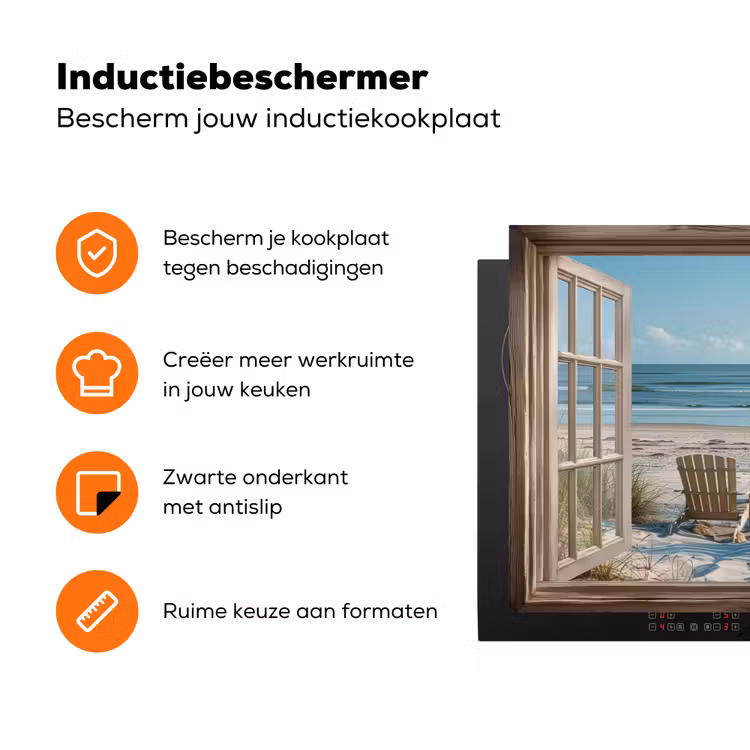 Doorkijk - Strandstoelen - Duinen - Zee - Natuur Inductie beschermer vinyl 3mm klein -zzzzzzz-td-ups
