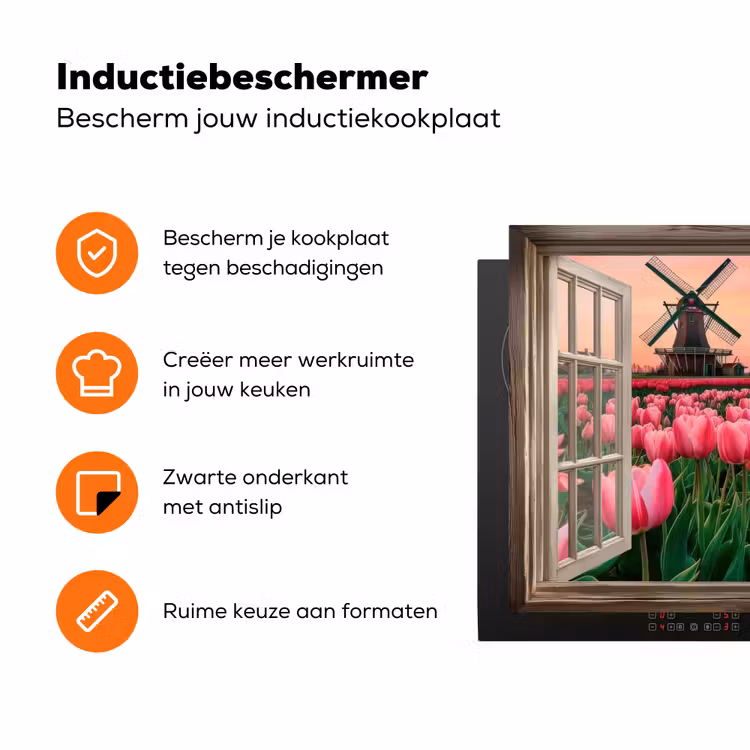 Doorkijk - Tulpen - Bloemen - Molen - Raam Inductie beschermer vinyl 3mm klein -zzzzzzz-td-ups