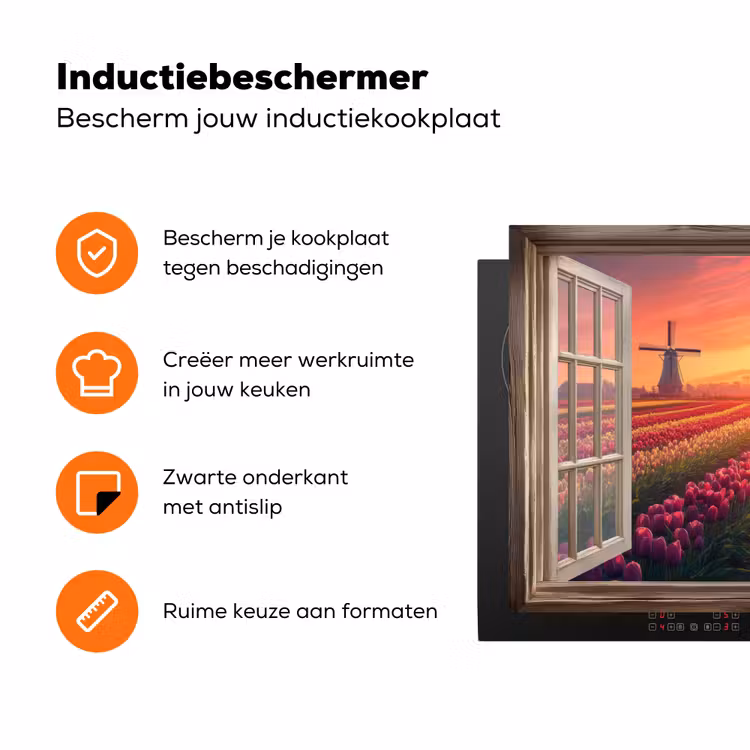 Doorkijk - Tulpen - Zonsondergang - Bloemen - Kleurrijk Inductie beschermer vinyl 3mm klein -zzzzzzz-td-ups