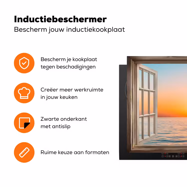Doorkijk - Zee - Boot - Zonsondergang Inductie beschermer vinyl 3mm klein -zzzzzzz-td-ups