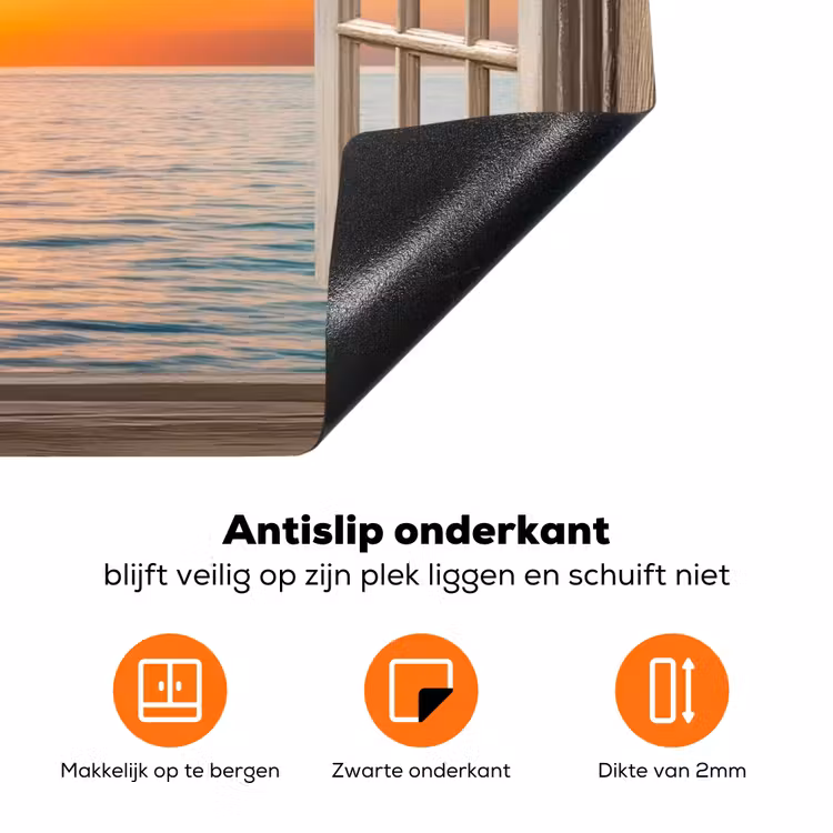 Doorkijk - Zee - Boot - Zonsondergang Inductie beschermer vinyl 3mm klein -zzzzzzz-td-onderkant