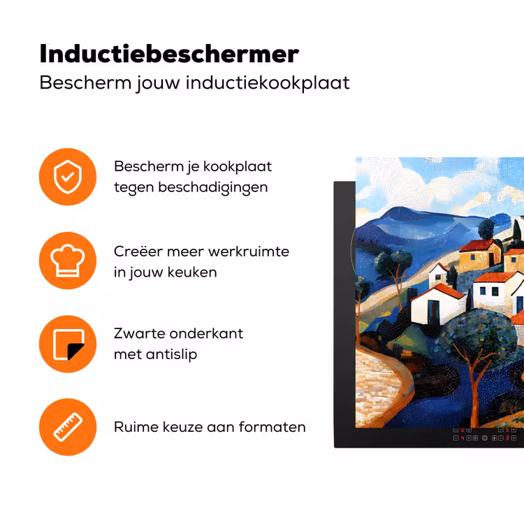 Dorp - Heuvelachtig - Zon - Mozaïek Inductie beschermer vinyl 3mm klein -zzzzzzz-td-ups