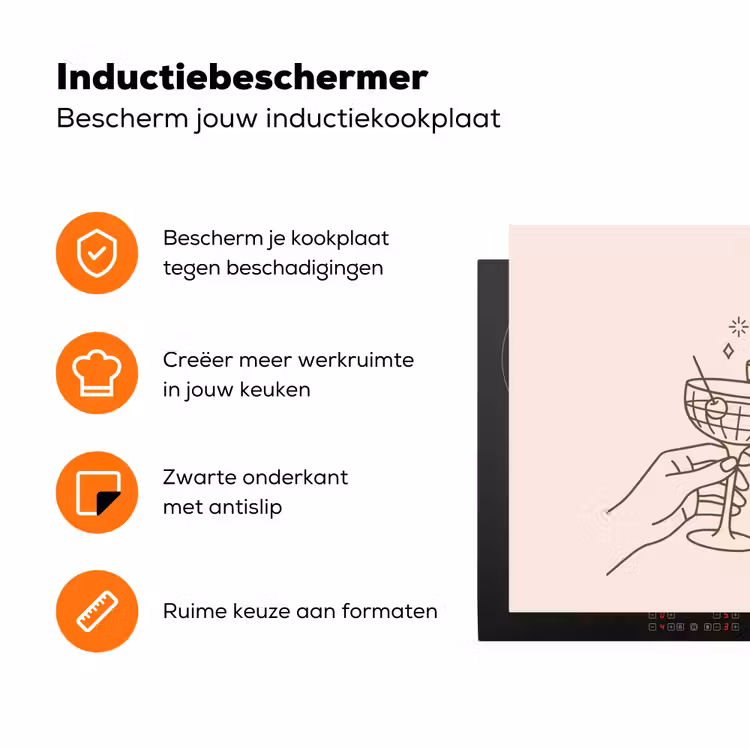 Drankjes - Feest - Proosten - Minimalistisch - Groen Inductie beschermer vinyl 3mm klein -zzzzzzz-td-ups