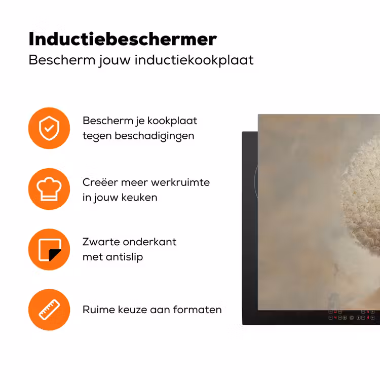 Dromerig - Beige - Paardenbloemzaadjes Inductie beschermer vinyl 3mm klein -zzzzzzz-td-ups