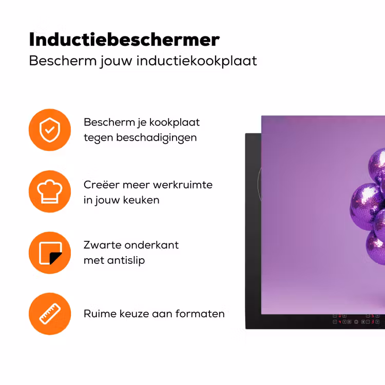 Druif - Disco - Glitter - Paars Inductie beschermer vinyl 3mm klein -zzzzzzz-td-ups