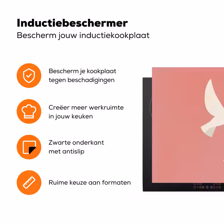 Duiven - Wit - Sierlijk Inductie beschermer vinyl 3mm klein -zzzzzzz-td-ups