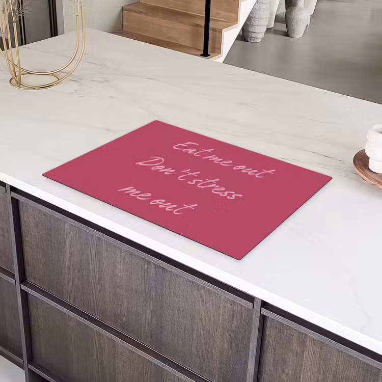 eat me out don't stress me out - Roze - Minimalistisch Inductie beschermer vinyl 3mm klein -sfeer8