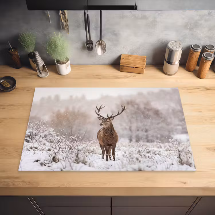 Edelhert - Bos - Sneeuw - Winter - Majestueus Inductie beschermer vinyl 3mm klein -sfeer5