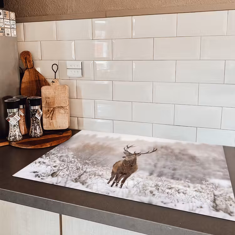 Edelhert - Bos - Sneeuw - Winter - Majestueus Inductie beschermer vinyl 3mm klein -sfeer3