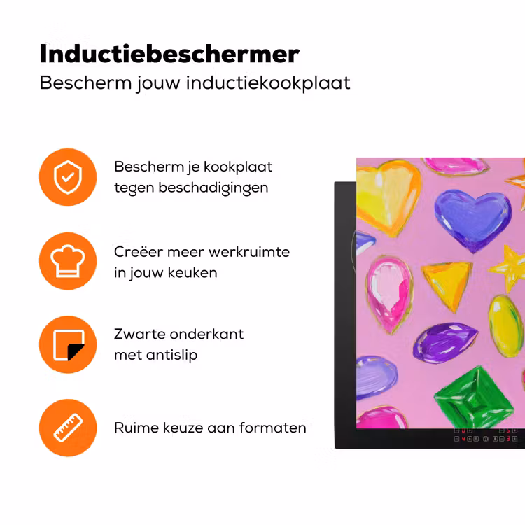 Edelstenen - Vormen - Hartje - Kleurrijk Inductie beschermer vinyl 3mm klein -zzzzzzz-td-ups