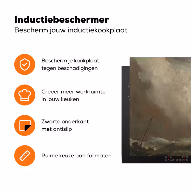 Een schip in volle zee bij vliegende storm - Schilderij van Willem van de Velde Inductie beschermer vinyl 3mm klein -zzzzzzz-td-ups