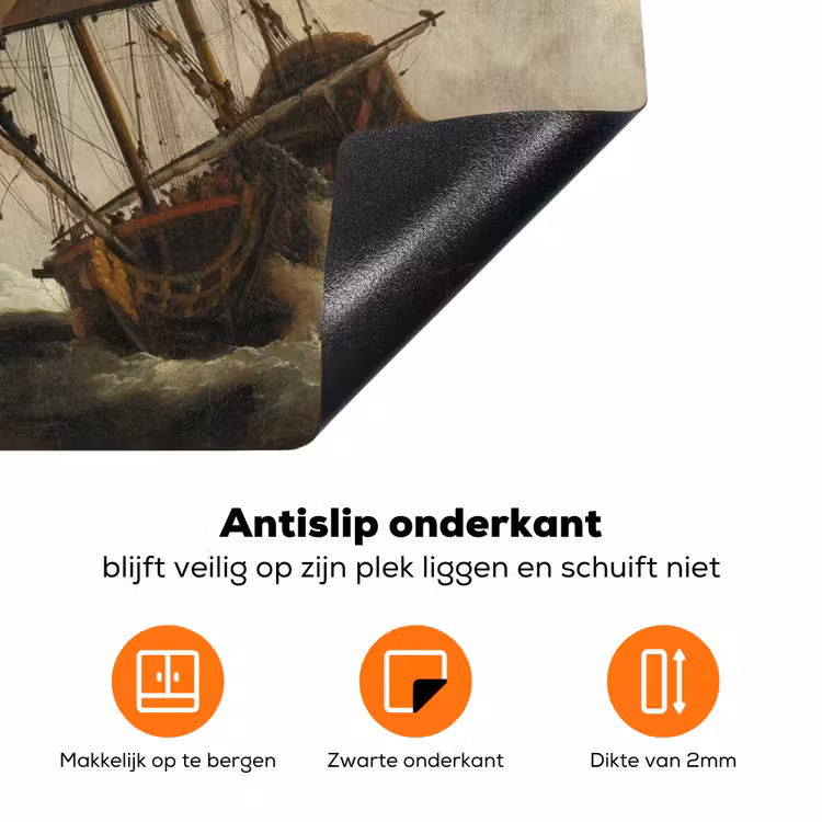 Een schip in volle zee bij vliegende storm - Schilderij van Willem van de Velde Inductie beschermer vinyl 3mm klein -zzzzzzz-td-onderkant