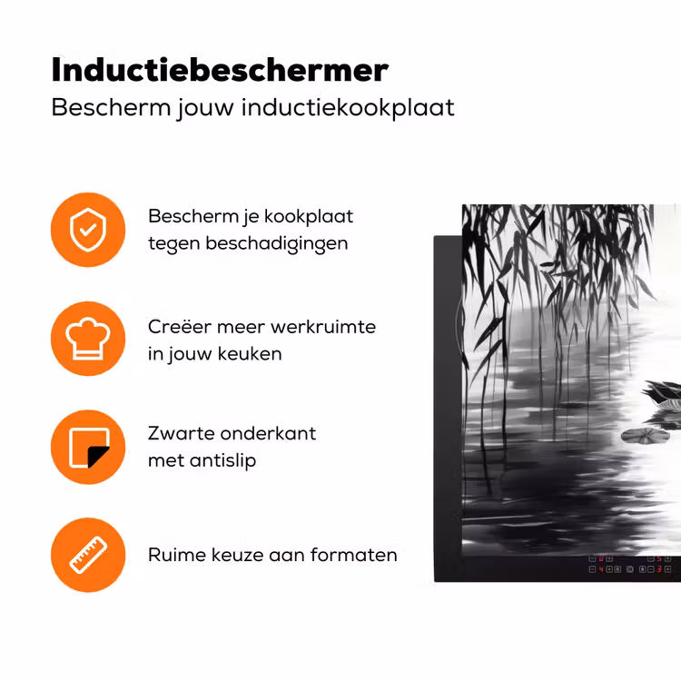 Eenden - Waterlelies - Riet - Zwart Inductie beschermer vinyl 3mm klein -zzzzzzz-td-ups