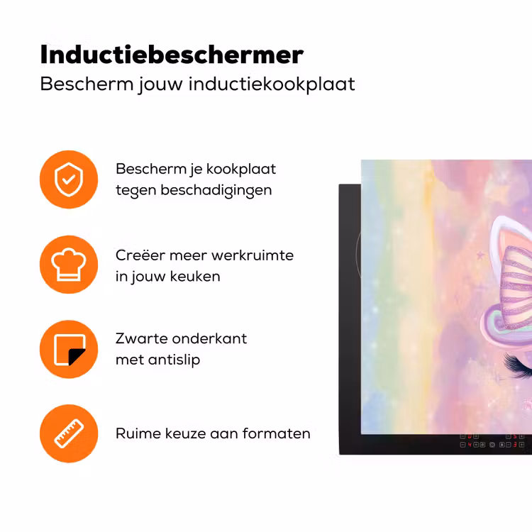 Eenhoorn - Glitters - Regenboog - Pastel Inductie beschermer vinyl 3mm klein -zzzzzzz-td-ups