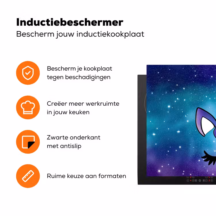 Eenhoorn - Sterrenhemel - Ster - Blauw Inductie beschermer vinyl 3mm klein -zzzzzzz-td-ups