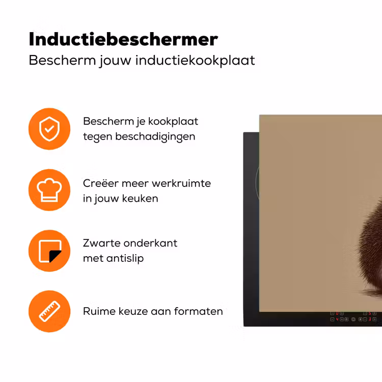 Egel - Snuitje - Bruin - Stekels Inductie beschermer vinyl 3mm klein -zzzzzzz-td-ups