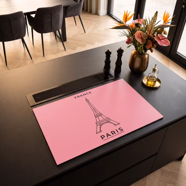 Eiffeltoren - Parijs - Architectuur - Minimalistisch - Roze Inductie beschermer vinyl 3mm klein -sfeer5