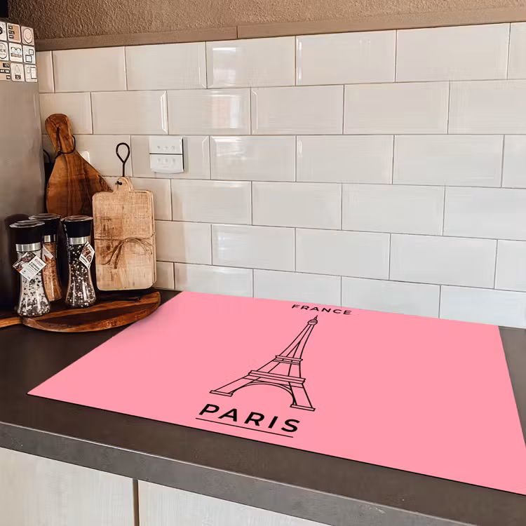 Eiffeltoren - Parijs - Architectuur - Minimalistisch - Roze Inductie beschermer vinyl 3mm klein -sfeer3