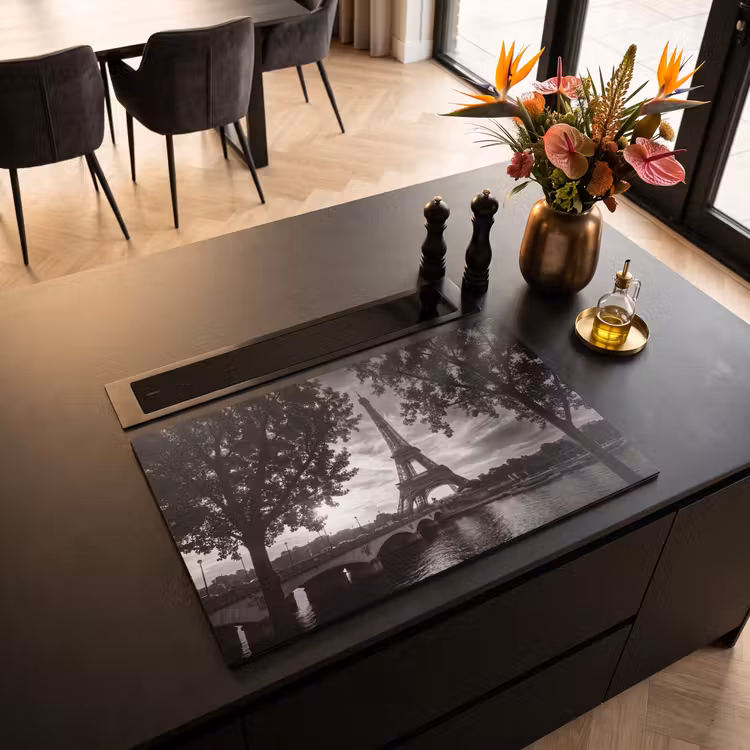Eiffeltoren - Parijs - Rivier - Architectuur - Zwart-wit Inductie beschermer vinyl 3mm klein -sfeer5