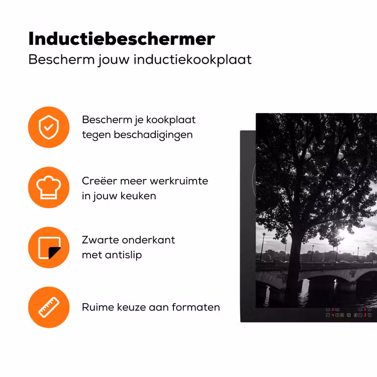 Eiffeltoren - Parijs - Rivier - Architectuur - Zwart-wit Inductie beschermer vinyl 3mm klein -zzzzzzz-td-ups