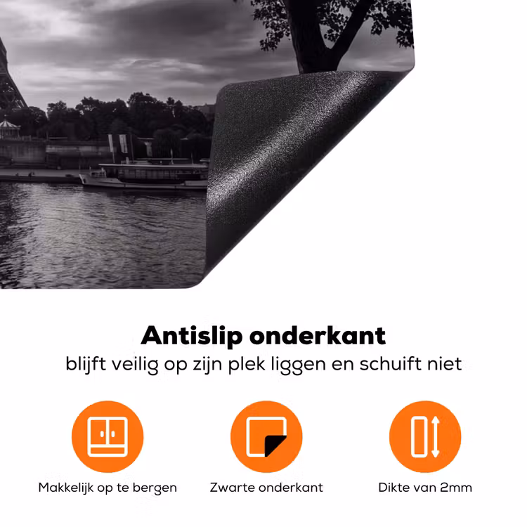 Eiffeltoren - Parijs - Rivier - Architectuur - Zwart-wit Inductie beschermer vinyl 3mm klein -zzzzzzz-td-onderkant