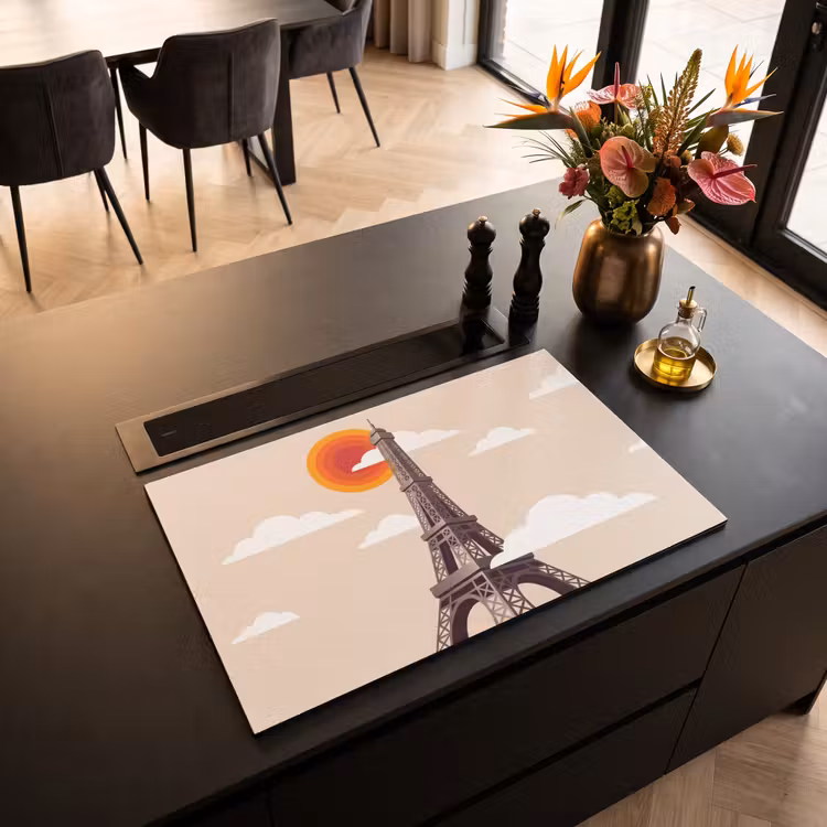 Eiffeltoren - Zon - Architectuur - Abstract - Beige Inductie beschermer vinyl 3mm klein -sfeer5