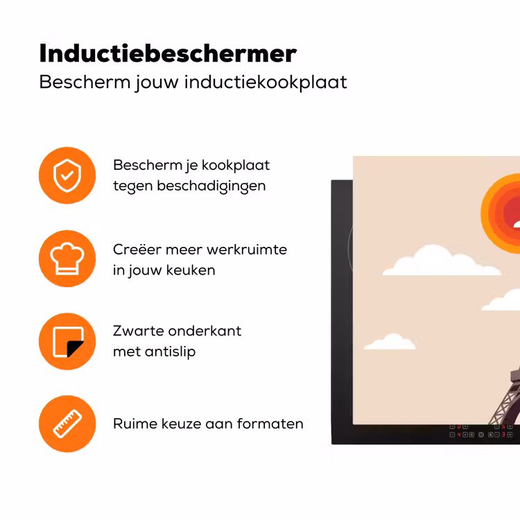 Eiffeltoren - Zon - Architectuur - Abstract - Beige Inductie beschermer vinyl 3mm klein -zzzzzzz-td-ups