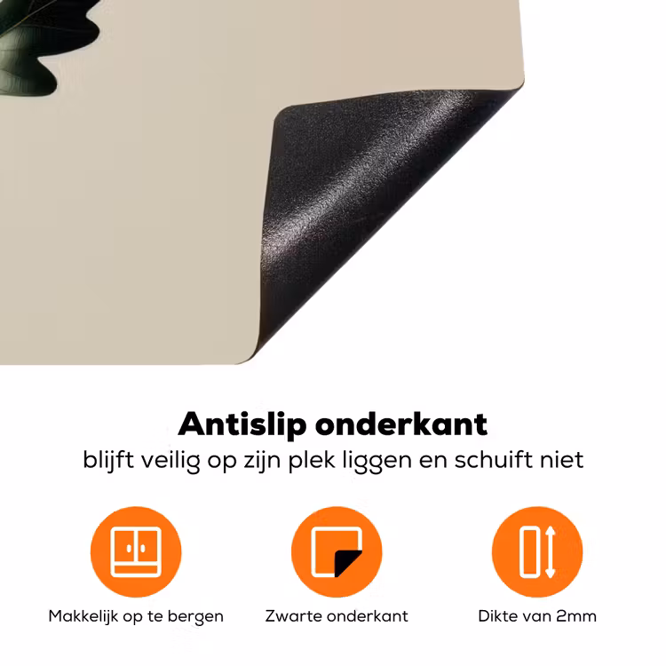 Eikenbladeren - Beige - Groen - Golvende randen Inductie beschermer vinyl 3mm klein -zzzzzzz-td-onderkant