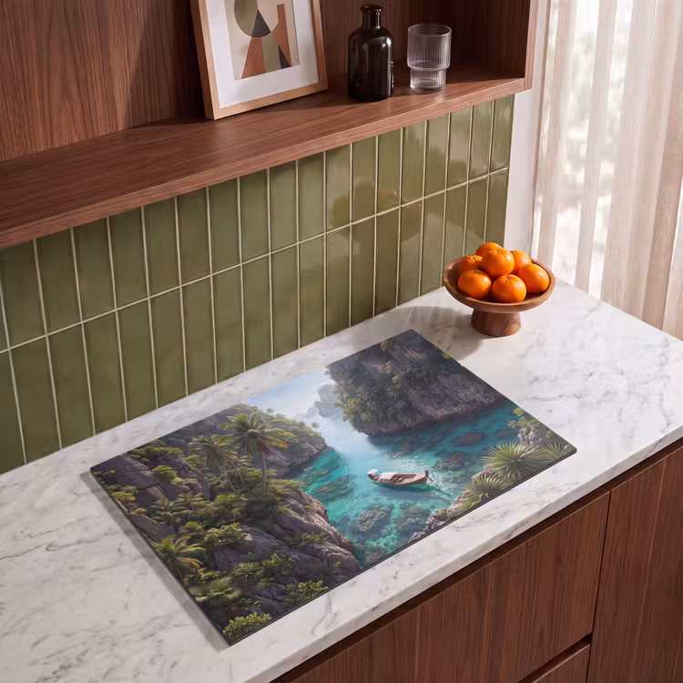 Eiland - Tropisch - Water - Palmbomen - Natuur Inductie beschermer vinyl 3mm klein -sfeer8