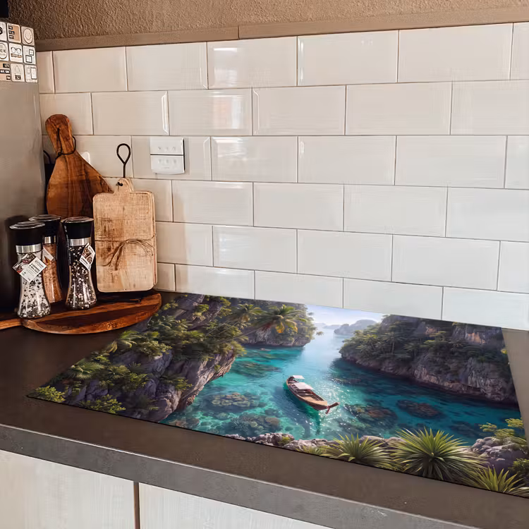 Eiland - Tropisch - Water - Palmbomen - Natuur Inductie beschermer vinyl 3mm klein -sfeer3