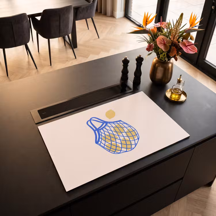 Eten - Citroen - Boodschappen - Abstract - Geel - Blauw Inductie beschermer vinyl 3mm klein -sfeer5