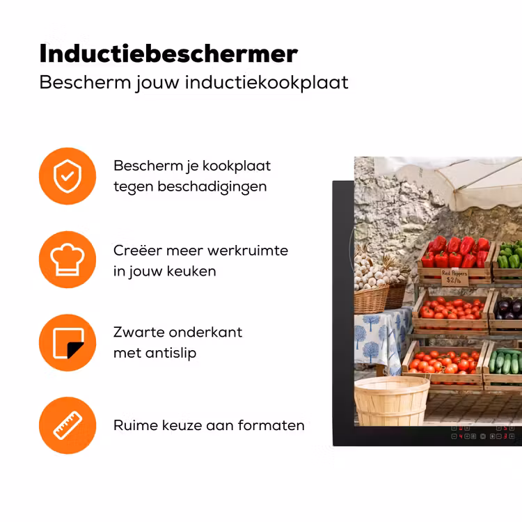 Inductiebeschermer - Eten - Markt - Vers - Eten - Markt - Vers Inductie beschermer vinyl 3mm klein